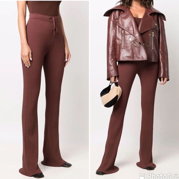 NEW Nanushka Rib Knit Drawstring Trousers Brown Size Large - Picture 1 of 14